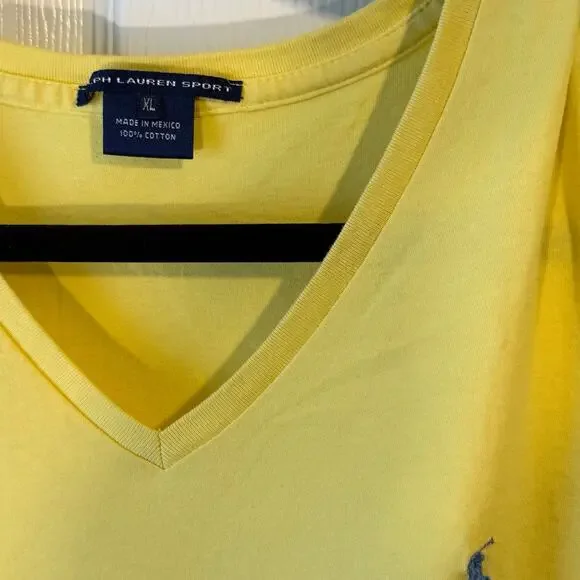 Ralph Lauren Sport | 100% Cotton V Neck T Shirt | Yellow | Women’s Size XL - Picture 2 of 4